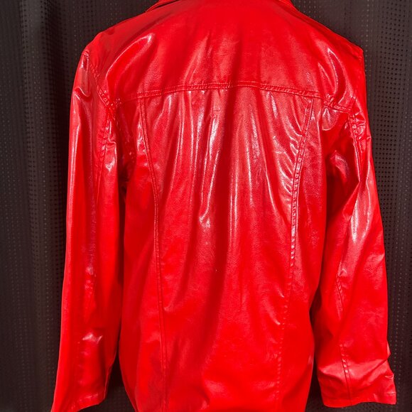 Vintage 90s Y2K Does 60s Womans Red Vinyl Jacket Lined Pockets Mod Go Go - Picture 7 of 16